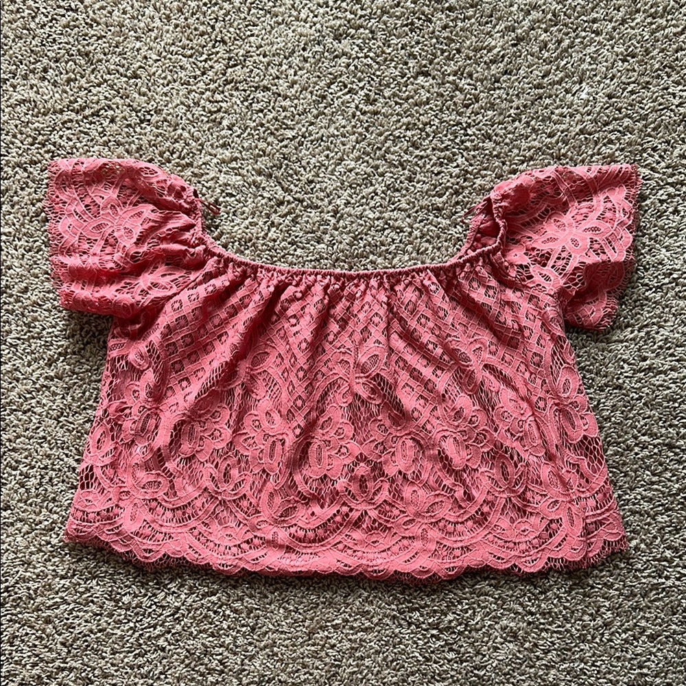 Express Lace Off-Shoulder Top - Pink